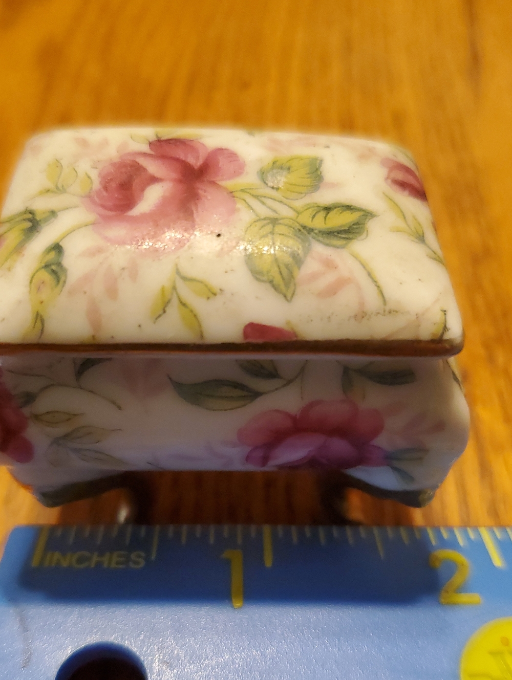 VINTAGE Floral Porcelain Mini Trinket Box - Pink Rose Design